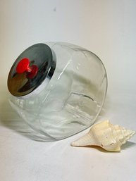 Large Tilted Glass Container With Smooth Sea Shell