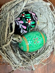 Set Of Two Hand Painted Wooden Eggs / Nest Not Included Lot #3