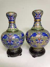 Matching Pair Of Large 7 Inch Cloisonn Vases.