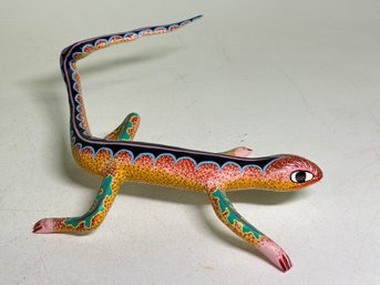 Large Oaxacan Alebrijes Painted Lizard Signed