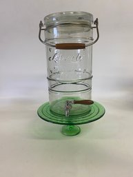 Large Glass Drink Dispenser With Sweet Green Cake Plate