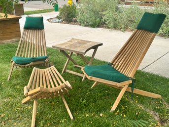 Solid Wood Lounger Folding Chairs  With Ottoman Table And Childs Chair