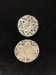 Two Round Carved Vintage Pins With Pearlized Look