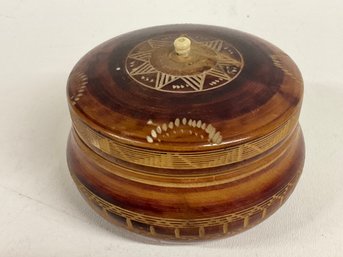 Vintage Turned Wooden Round Trinket Box With Christmas Surprise Inside