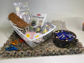 Misc Craft Lot With Intricate Artisan Heavy Magazine Tray