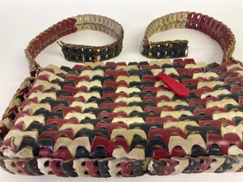 Cool Old Vintage Leather Purse With Great Weaving As Is