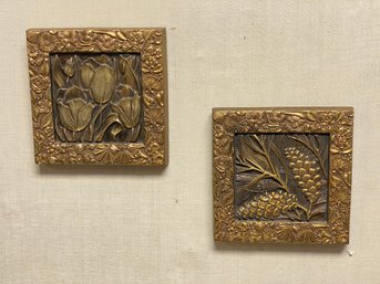 Pair Of Mid Century Brassy Wall Plaques By Syroco Woods
