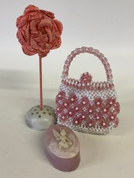 Pretty In Pink Vintage Combo Of Mirror Purse And Pixie Box