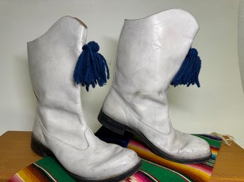 Vintage Pair Of Parade Boots With Blue Pom Poms