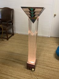 Vintage Lucite Lamp With Stained Glass Tiffany Style Shade