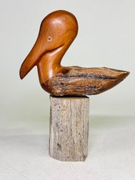 Precious Little Carved Wood Pelican  Signed