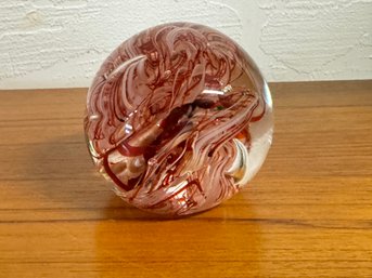 Vintage Red Swirl Paper Weight Art Glass