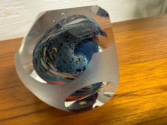 Rollin Karg Signed Cut And Frosted Fantastic Art Glass Multi Sided Paperweight