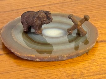 Jax & The Rusty Elephant Atop Polished Geode. Sweet.