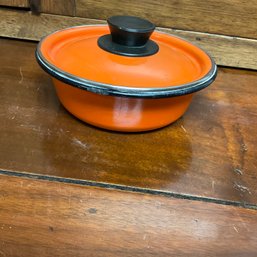 Orange Enamel Unmatched Smaller Pot With Lid