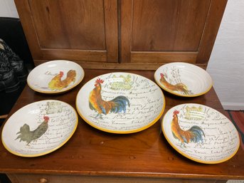 Great Set Of Rooster Pasta Bowls And Server By Williams-Sonoma