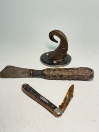 Vintage Knife And Wall Hook Trio