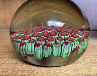 Mid Century Paperweight With Flower Design