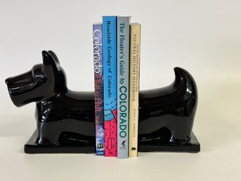 Vintage Scottie Dog Black Glazed Ceramic Bookends