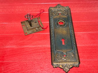 Old Door Plate And Cabinet Latch With Original Key