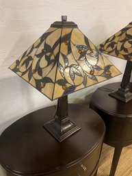 #1 Of 2 Heavy Stained Glass Table Lamp 25 Inches Tall