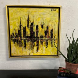 Mid Century Skyline Print In Chippy Original Frame 25x25 Inches