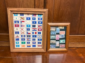 Framed Unused US Postal Stamps 3 Cent Poultry To Political And Bicentennial 13 Cent