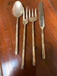 Service Forks And Utensils With Gold Tone And Bamboo Style
