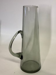 Tall Smokey Grey Mid Century Pitcher Art Glass Unmarked 13 Inches Tall