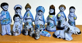 Vintage Tonala Mexican Pottery Nativity Set