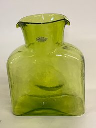 Blenko Green Mid Century Pitcher Hand Made 8 Inches Tall
