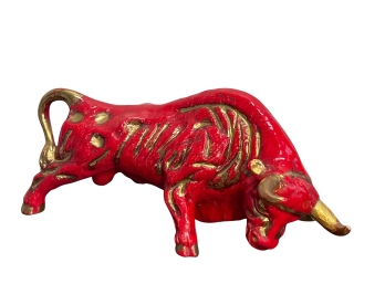 Vtg. Maurice Of California Bright Red And Large Bull Figurine:  24 Inches Long