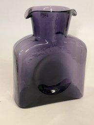 Blenko Mid Century Eggplant Colored Glass Art Glass Pitcher Or Vase 8 1/4 Inches
