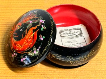 Russian Box Faux Lacquer Red Firebird Hohloma Style