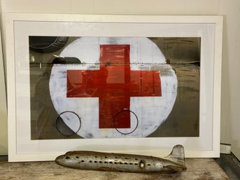 Large Photo Of Old Plane Decore 35x25 Inches Framed Under Glass