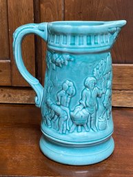 Vintage French Tavern Pitcher With Blue Glaze