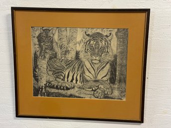 Mid Century Print Of Eduard Wiiralt Tiger And Cat In Original Framing