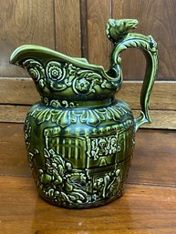 Beautiful Vintage English Tavern Pitcher With Cool Horse Handle