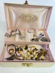 Vintage Jewelry Box With Various Necklaces