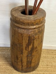 Large Hand Carved Wooden Floor Vase From Single Log