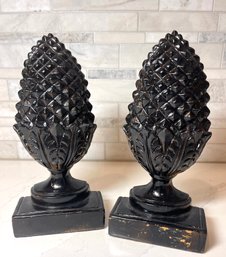 Vintage High Gloss Black Pineapple Book Ends