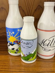 Three Vintage Milk Bottles   Carlton Glass & Egizia Glass