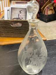 Vintage Etched Decanter With Original Stopper