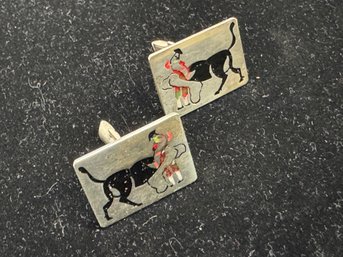 Sterling Silver Shirt Cuff Links With Bull Fighter Made N Mexico