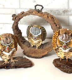 Hand Painted Owl Figurines, Signed,  The 3 Wise Ones!