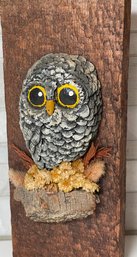 Hand Painted Owl Figurine Placard.   Charming And Wise.  9 X 4