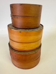 Three Wooden Round Boxes