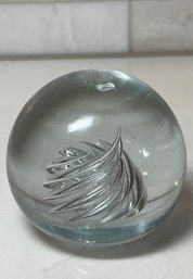 Hand Blown Art Glass Paperweight, Suspended Swirl.