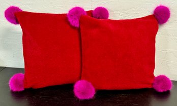 Two Anthropologie  18 Inch Red & Pink Pillows New With Tags