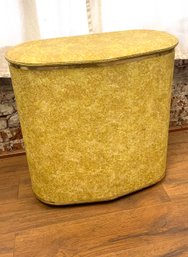 Mid Century Modern Upholstered Hamper, Metal Base With Vents.